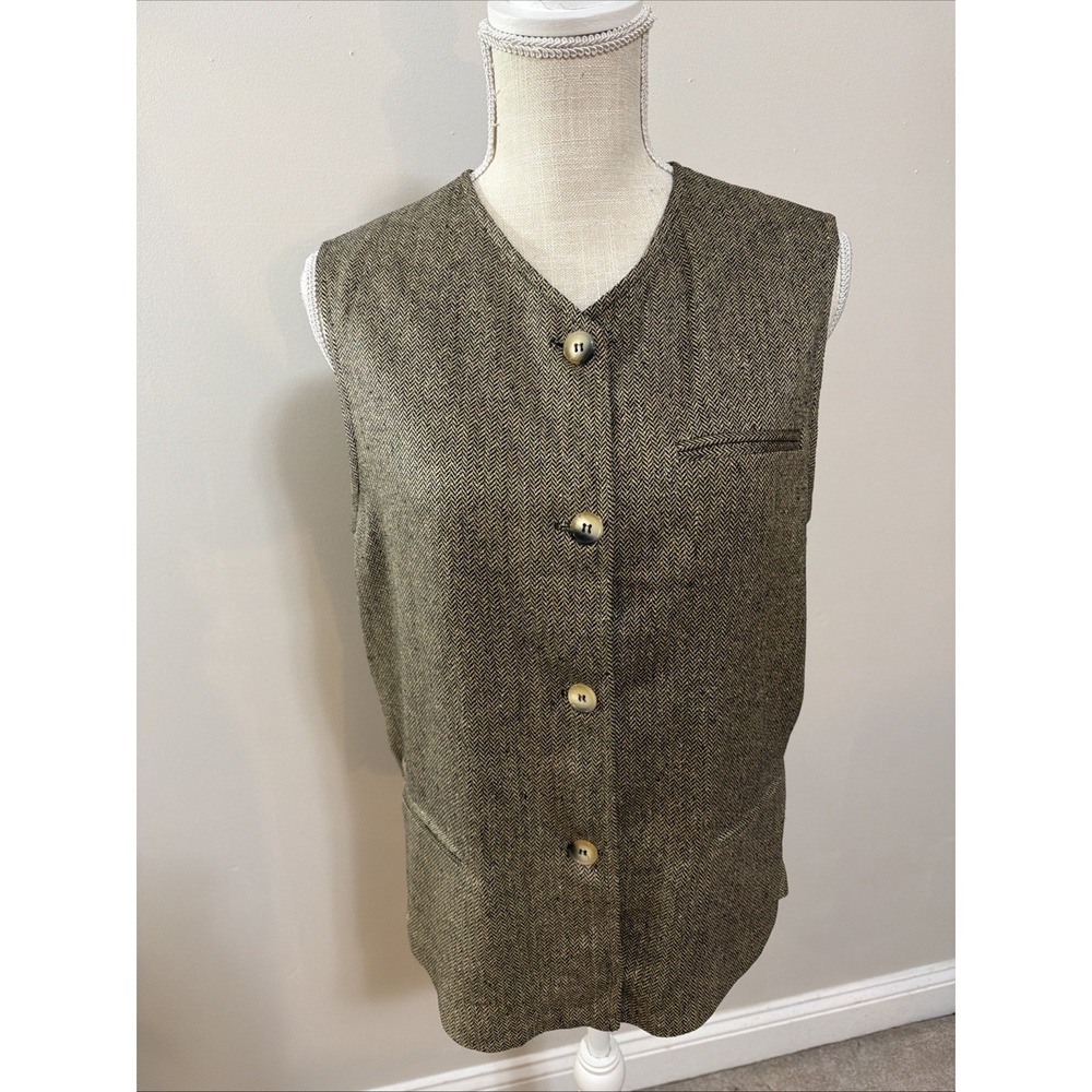 Vtg Jones New York‎ Herringbone Vest Size 10 Silk Blend